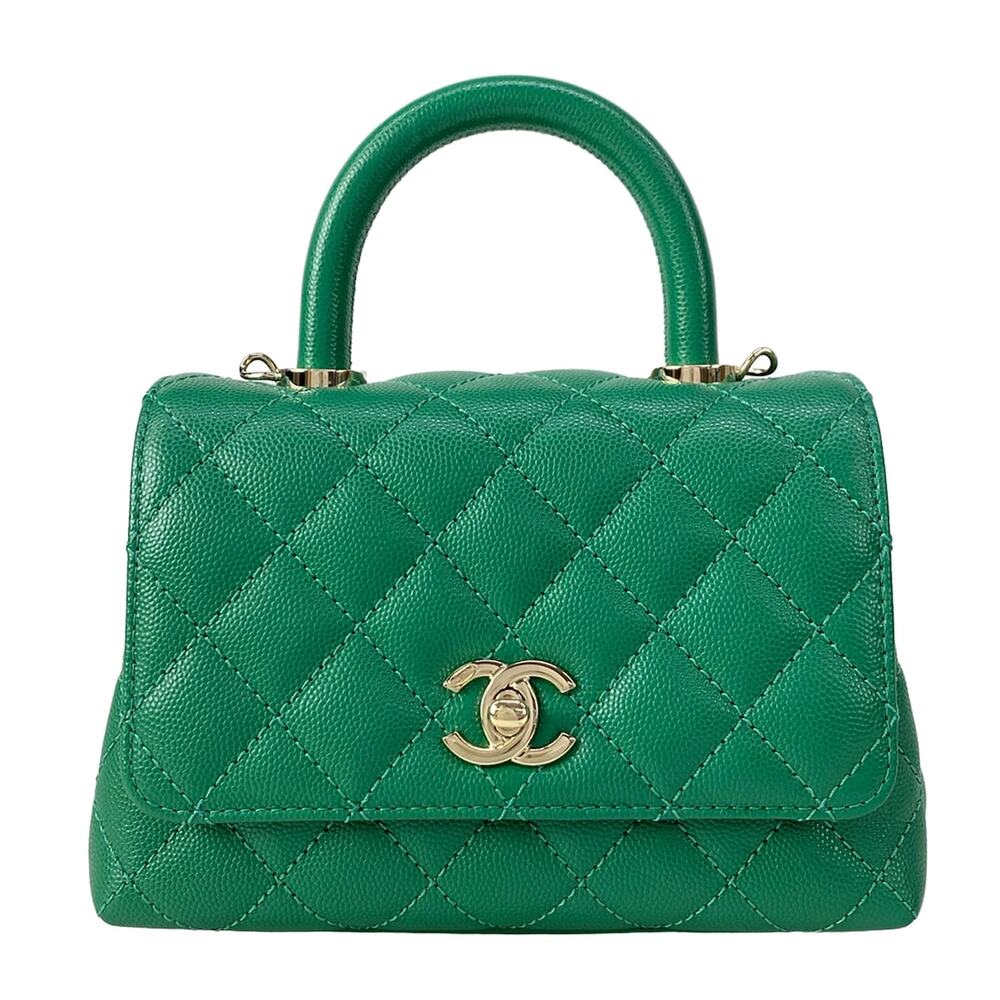 Chanel Top Handle Mini Flap Bag / Coco Handle XXS / Matelasse Handbag AS2215
